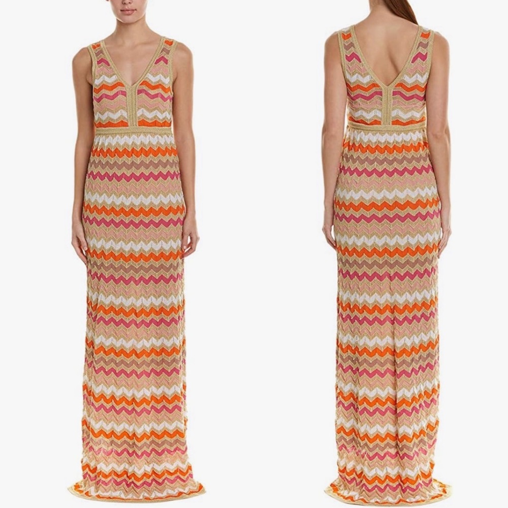 M Missoni Bright Chevon Stripe Knit Maxi Dress